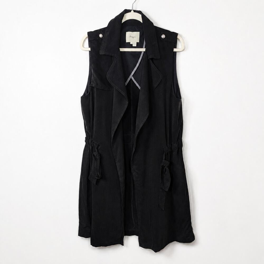 Anthropologie Elevenses Cupro Drape Utility Long Vest Black L